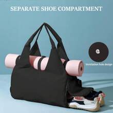 Large Capacity Gym Bag Travel Bag Yoga Bag, Dry And Wet Separation/With Shoe Compartment Yoga Bag With Yoga Mat Bag Handbag Women Men Travel Luggage Bag With Shoe Compartment Sports Fitness Handbag Weekender Bag Overnight Bag Yoga Mat Bag Swimming Canvas Striped Shoulder Bag Travel Office Beachwear - Black - View 1