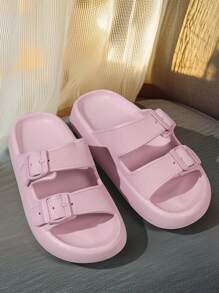 Adjustable Pink Indoor Outdoor Summer 2025 Soft, Lightweight And Comfortable Bathroom Slippers With Thick Soles, Double Strap For Plus Size, Unisex Beach & Shore