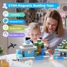 Magnetic Building Block Set To Create Fridge Kingdom World, Kids STEM Sensory Cube Construction Montessori Educational Toy, Build Magnetic Mining World To Improve Problem-Solving Ability, Halloween & Christmas & Birthday Gift, Magnetic Blocks Toy Set, Perfect Sensory DIY Toy For Boys & Girls, Endless Fun (Some Colors & Patterns Randomly Styles)
