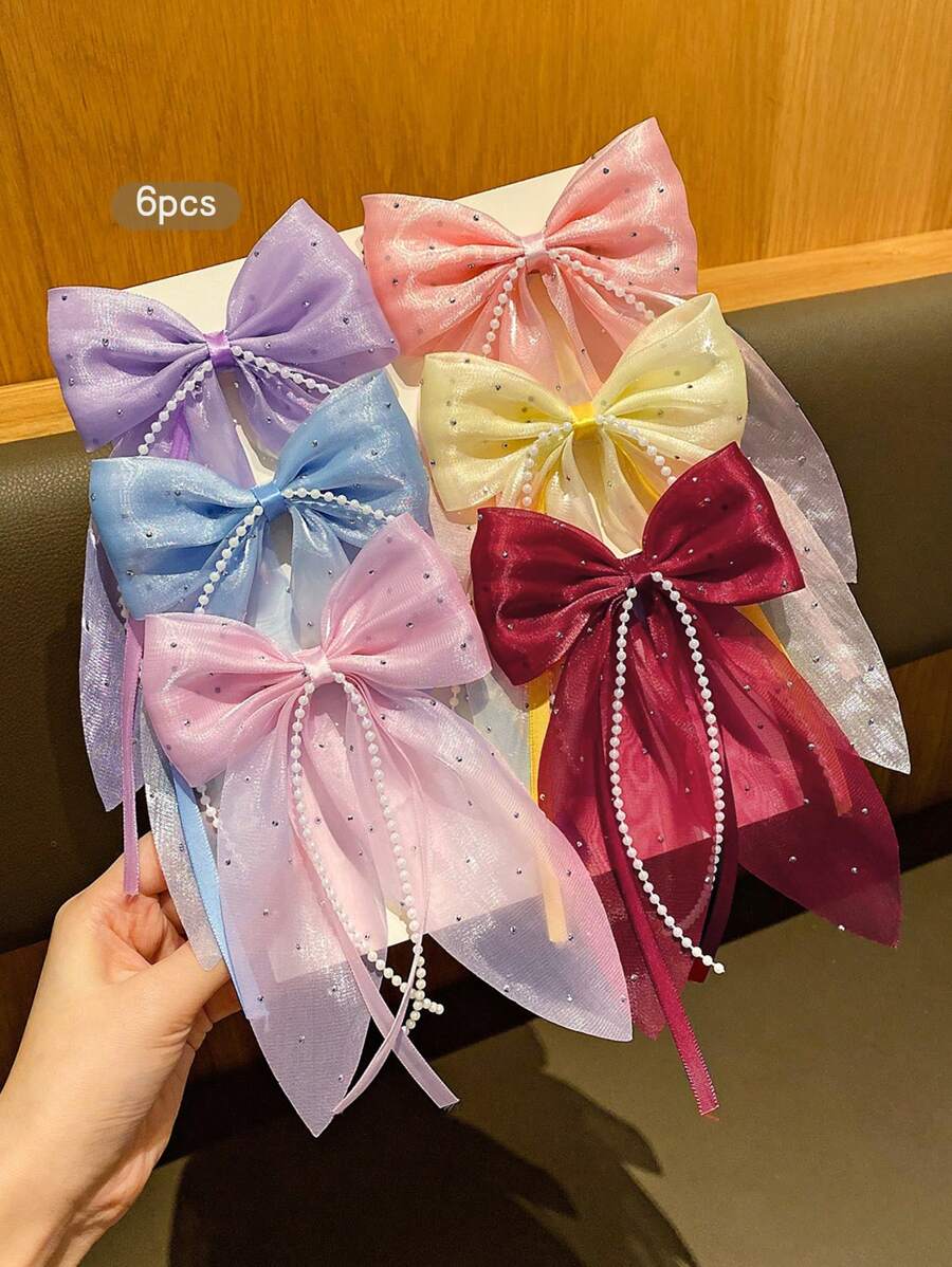 6pcs Colorful Cute Bow Hair Clips, Affordable Everyday Hair Accessories - Multicolor - View 1
