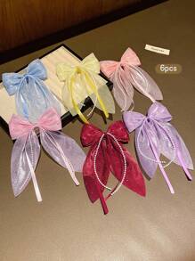 6pcs Colorful Cute Bow Hair Clips, Affordable Everyday Hair Accessories - Multicolor - View 3