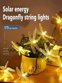 1 pièce Guirlande lumineuse solaire avec libellule et ciel étoilé, 20/50 lumières blanches chaudes. Décoration scintillante avec piles, 2 modes. Convient pour jardin, pelouse, Noël, fête, chambre, mariage, anniversaire.