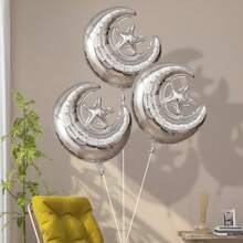 1 Set 4pcs Eid Al Adha Mubarak Foil Balloon Moon & Star Party Decoration