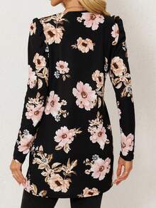 1pc Retro Floral Print Open Front Women Lightweight Jacket, Fashionable Elegant Floral Open Jacket For Spring And Summer Casual Home Office, Long Sleeve, Unlined