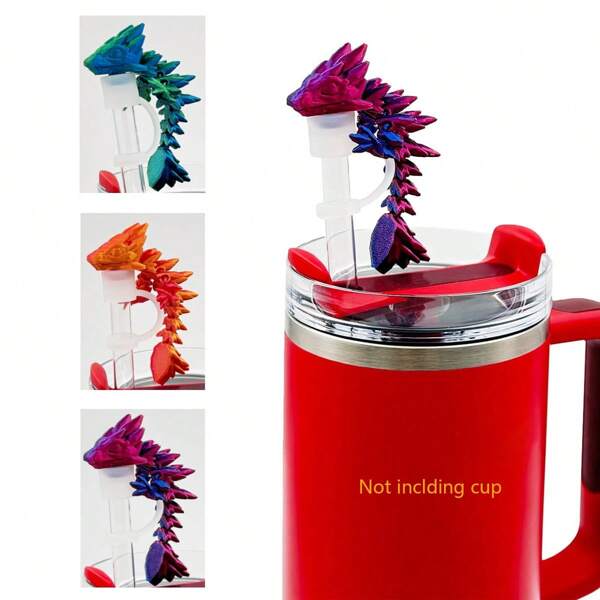 10mm 3D Printed Dragon Silicone Straw Topper, Funky Twistable Straw Dust Cover, Fits 30oz & 40oz Tumblers, Wedding Party Cup Decor Accessory, Gift
