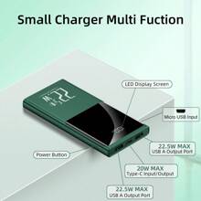 10000mAh 移动电源，22.5W 快速充电 PD3.0 QC4.0 Type-C 输出，带 LCD 显示屏大容量双 USB 端口，兼容智能手机和平板电脑等超级快速充电，LED 电量显示，带 USB 和 Type-C 端口的便携式充电器设备，安全稳定的聚合物锂电池适合户外玩耍、购物、旅行、便携式电源兼容 ，兼容 iPad、Android 手机，适合家人、朋友、生日、圣诞节、冬季、新年的礼物兼容 ，兼容 iPad、Android 手机，适合家人、朋友、生日、冬季、情人节、复活节的礼物适合户外玩耍、购物、旅行、便携式电源超级快速充电，显示电池电量