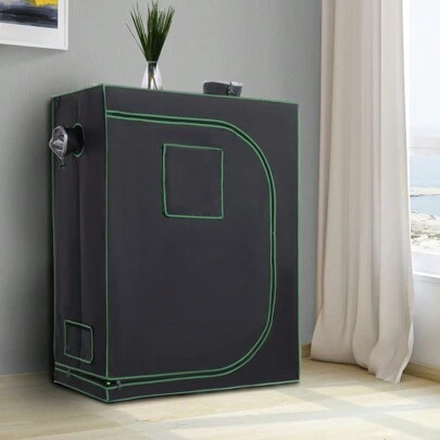 Outsunny Tenda Idroponica in Oxford 600D con 3 Prese d'Aria Regolabili e Finestra, Serra Idroponica per Coltivazione con Foro per Cavi da Interno, 120x60x150 cm, Nero