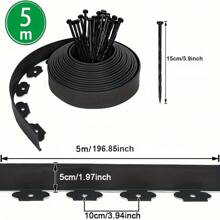 [1 conjunto de cercas de jardim] 1 conjunto de bordas de gramado de plástico de 196,85 polegadas com 15 estacas de madeira, barreira de borda de gramado macia fácil de instalar para decoração de jardim, divisor de jardim de plástico para uso externo