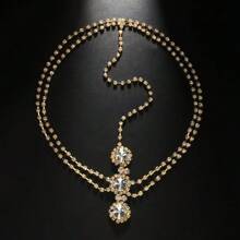 1 pièce Parure de tête bohème avec strass, diadème de mariée doré avec franges en cristal sur le front, motif nœud papillon et diamant, style bohème décontracté en cuivre