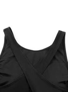 Summer Beach Pool One Piece Swimsuit For Women Crisscross Back Bathing Suits Sport Swimwear Swim Suits With Wide Straps - Black - View 10