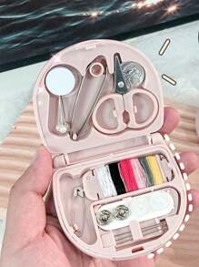 1pc Pink Sewing Tool Box With Pink Floral White Letters A-Z, Perfect Gift For Beginners Sewing: 1 Portable Mini Sewing Set - Foldable, Diy Sewing Supplies And Accessories, Suitable For Travelers And Emergency Clothing Fixators, Mini Needle Box Portable Small Needle Bag Sewing Tool Combination Set Hotel Supplies