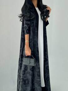 1 Piece Of Fashionable Simple Gradient Floral Print Women's Robe Abaya, Elegant Dress Robe Abaya, Modest Kaftan