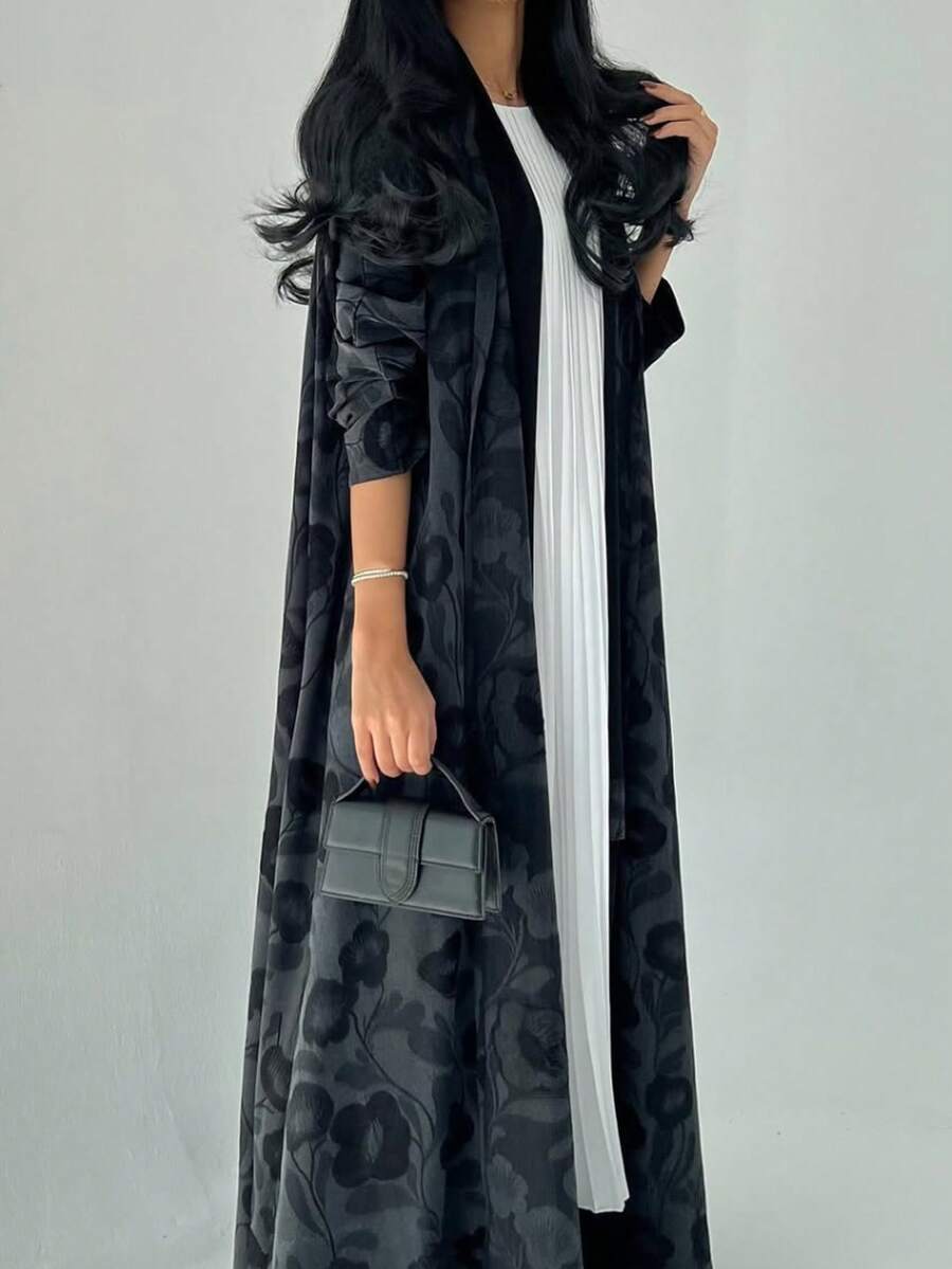 1 Piece Of Fashionable Simple Gradient Floral Print Women's Robe Abaya, Elegant Dress Robe Abaya, Modest Kaftan