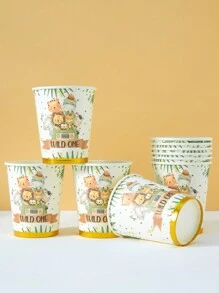 10 Stück/25 Stück Einweg-Papierbecher, Papierbecher mit Tiermotiv für 1. Geburtstag, geeignet für Geburtstagsfeier, Familientreffen, Picknick, Partydekoration