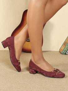 Women Square Toe Comfort Chunky Heel Soft Sole Work Shoes - Red - View 8