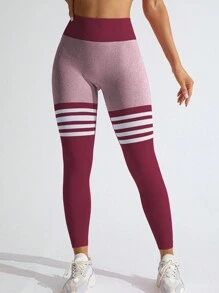 TCVC Sportlich gestreifte linenfarbene High Waist Crinkle Yoga Leggings für Damen, hochdehnbare nahtlose Strumpfhosen für Indoor- und Outdoor-Workouts, Bauchformung, Pfirsichhintergrund, lässig und vielseitig