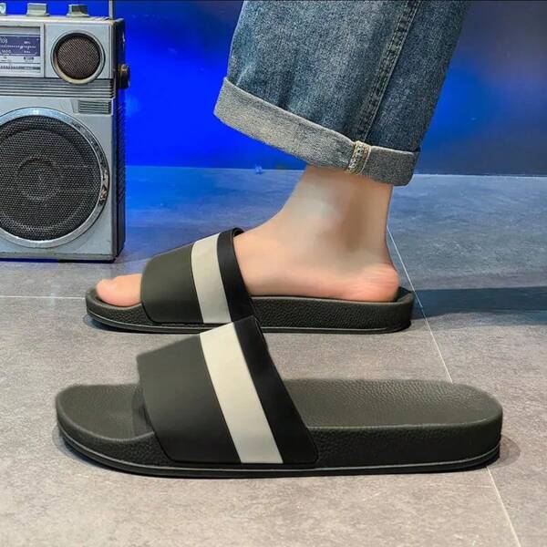 Modische minimalistische gestreifte Herren Hausschuhe, rutschfestes PVC-Material, angenehm zu tragen