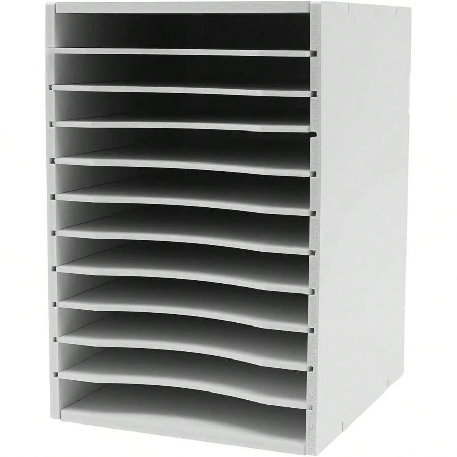 HOHOBLA Vertical Desktop Sorter, 11 Slots Wooden Mail Organizer Vertical File Organizer, Paper Sorter Organizer With 11 Slots Adjustable, Construction Paper Storage Mailbox For Classroom Office, White Back To School - White - View 1
