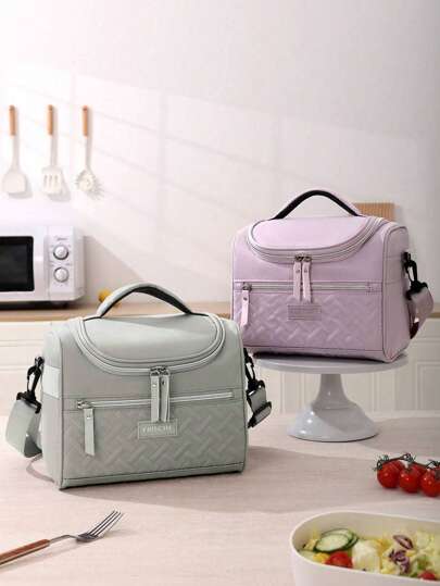 1PC Large Capacity 8L Insulated Lunch Bag, Polyester Fiber Waterproof Leakproof Soft Material Adult Lunch Portable Cooler Box With Zipper