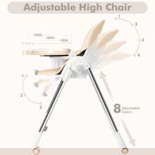 Froadp Children's High Chair Mobile High Chair With 4 Casters Folding Booster Seats With Adjustable Backrest And Footrest For Home And Travel - Beige - View 2