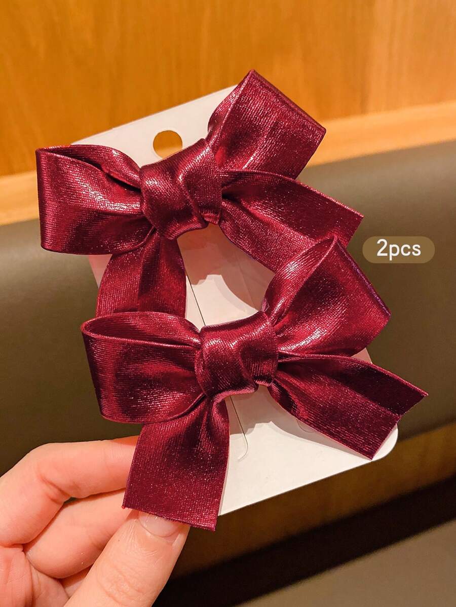 2pcs Red Bow Hair Clips, Fashionable & Sweet Style, Suitable For Daily Use Hair Accessory - Red - View 1