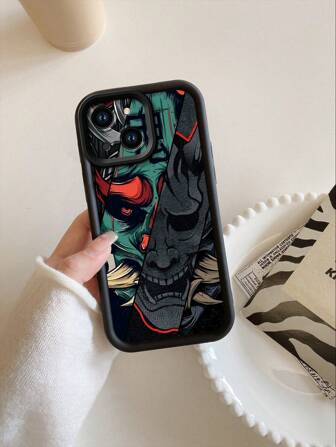 Ghost Face1pc Fashionable Ghost Warrior Matte Black Anti-Fingerprint Anti-Drop Protective Phone Case, Compatible With Apple//Redmi/OPPO/Realme/Infinix