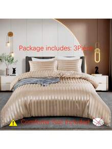 3pcs Down Comforter Cover Set, Satin Solid Color Soft & Comfortable, Bedroom & Guest Room Bedding Set, (1 Duvet Cover & 2 Pillowcases, No Comforter)