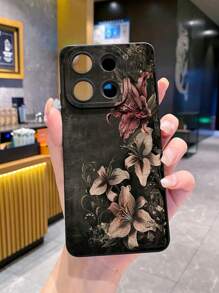 1 件复古花卉黑色背景保护手机壳，适用于 Apple /Galaxy/Infinix/Redmi/OPPO/VIVO/Realme