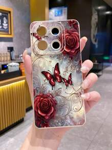 1pc Rose Butterfly Anti-Knock Phone Case Compatible With IPhone/Galaxy/Infinix/Redmi/OPPO/VIVO//Realme
