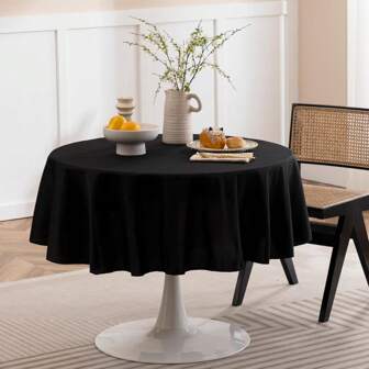 1/2pcs 59.84 Inch Round Tablecloth, Polyester Tablecloth, Stain & Wrinkle Resistant, Washable, Suitable For Wedding, Birthday Party, Reception, Banquet, Black