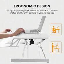 Height-Adjustable Standing Desk Converter With 81cm Wide Platform For Dual Monitors & Keyboard Tray - White - View 4