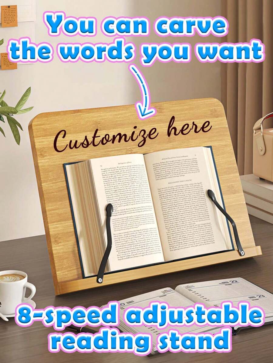 Customized Personalized Reading Stand, 8-Level Adjustable Stand For Adults And Kids, Wooden Reading Rack, Multi-Function Computer Stand, Student Book Stand, Computer Stand, Calligraphy Stand, Sutra Recitation Stand, Exam Preparation Book Stand Back To School, School Supplies, Gifts For Kid