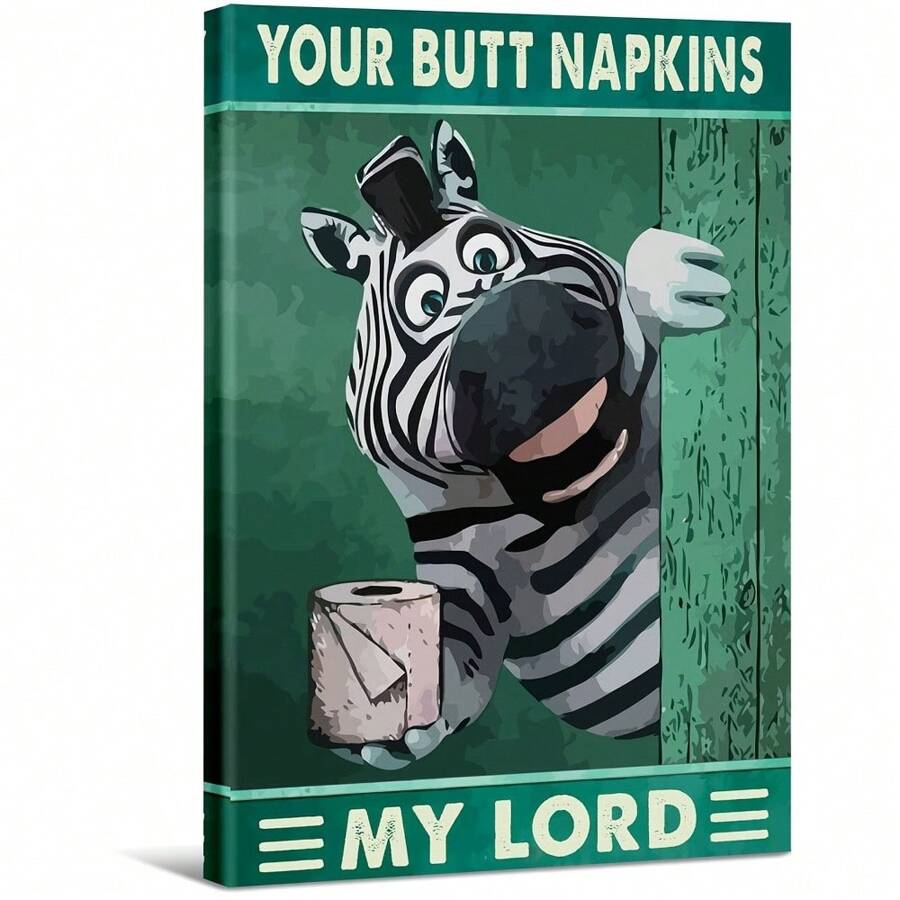 Zebra With Paper Roll By MouthLarge Framed Wall Art Decor Canvas Print - For Bedroom, Bathroom, Office-1pc - Multicolor - View 1