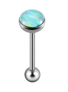 1 件装 女士不锈钢蛋白石舌环 银色闪亮闪光舌头杠铃外螺纹穿孔身体首饰 14 克