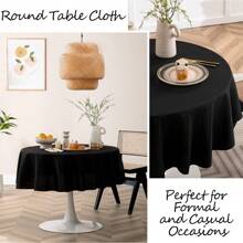 1/2pcs Round Tablecloth, 59.84inch, Polyester Fabric Tablecloth, Stain & Wrinkle Resistant, Washable, Suitable For Wedding, Birthday Party, Reception, Banquet, Black