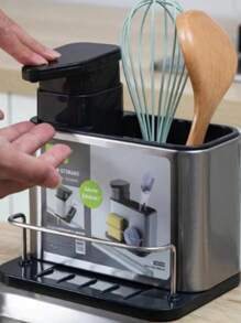 Stainless Steel Sink Organizer Sponge Holder With Detergent Holder Soap Dispenser Kitchen - 銀色 - 查看 1