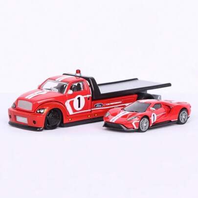 Burago 1:64 Maßstab 2018 GT - Rote Transport-Spielzeug-Autoflotte Anhänger Legierung Modell Sammlung Verzierung Weihnachten Geburtstag Neujahrsgeschenk für Kinder