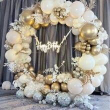 116 个白色和金色气球拱门花环套件，象牙白、沙白色配金属镀铬香槟金乳胶气球，适用于波西米亚风、婚礼、新娘送礼会、订婚、周年纪念、生日装饰背景 - 彩色 - 查看 7