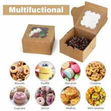 50个装白色/牛皮纸烘焙盒，带透明窗口，纸板礼品盒，适用于糕点、馅饼、纸杯蛋糕，附赠“谢谢”贴纸 - 彩色 - 查看 10