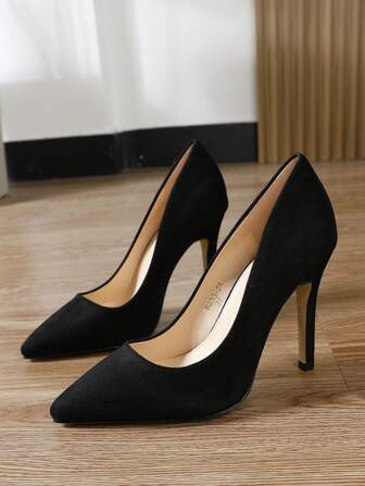 Women's Black Suede Sharp Toe High Heel Dress Shoes, Sexy Casual Party Holiday Pumps
