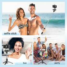 44" Extendable Phone Tripod With Selfie Stick, Fill Light, Wireless Bluetooth Remote, 600mAh Battery