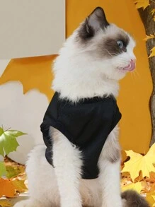 1 pieza Chaleco sin mangas para mascotas perros/gatos, con estampado de letras, ropa delgada y transpirable de verano para perros/gatos, adecuado para caniche, terrier, pug, etc. - Negro - Ver 6