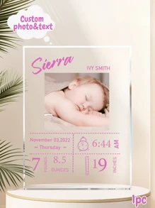 LICVIC 1pc Custom Acrylic Baby Announcement, Customized Baby Name/Text Memorial Plaque, Personalized Birth Announcement Sign, Acrylic Photo Plaque, Personalized Acrylic With Photos And Text, 12x16cm, Back To School