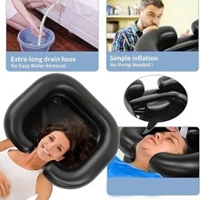 Inflatable PVC Drain Tube Hair Washing Basin Portable Foldable Adult Shampoo Bowl Suitable Home Sink Bathroom Decor Summer Bathroom Accessories Back To School