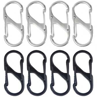 8/12pcs Metal Carabiner Keychain, S-Shaped Alloy Clips, Suitable For Outdoor Camping, Hiking, Travel