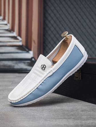 全新夏季休闲男士白色乐福鞋，透气一脚蹬软皮船鞋