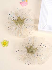 2 pezzi di fermagli per capelli con corona glitterata per ragazze, con perle finte e decorazioni in strass, colore beige e rosa, molletta per capelli con molletta per feste, festival e celebrazioni, accessori per capelli adatti per bambini e ragazze, perfetti come regalo, adatti per la vita quotidiana e le vacanze