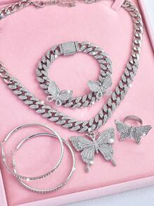 1 套优雅奢华蝴蝶装饰闪亮水钻首饰，适合男士和女士、妈妈、母亲、母亲节、礼物的完美情人节-圣诞节礼物