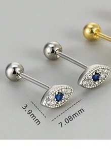 1pc Simple New Fashion Micro-Inlaid Rhinestone Blue Eye Stainless Steel Cartilage Earring