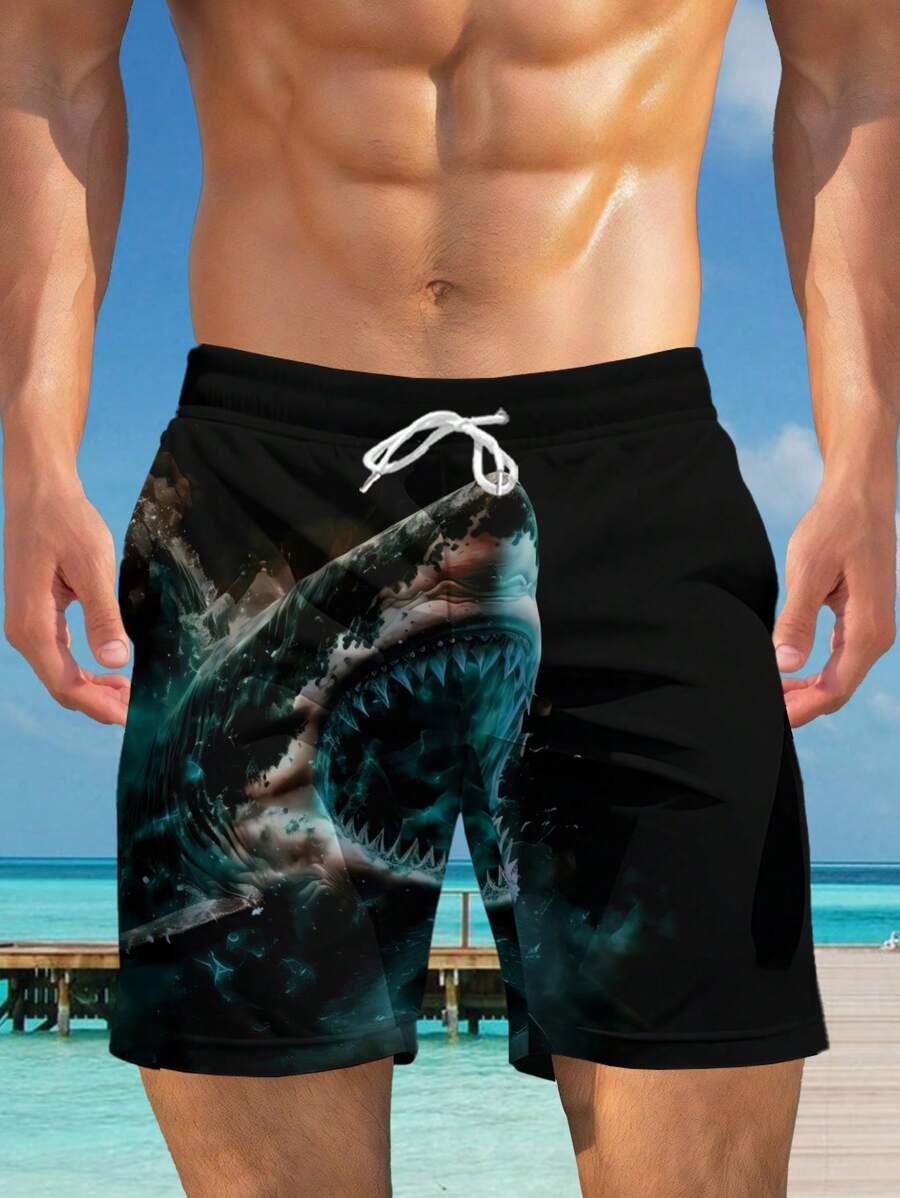 Pantalones cortos de playa informales de estilo hawaiano estampados en 3D para hombre - Secado rápido, cintura con cordón, perfectos para salidas de verano - Multicolor - Ver 1
